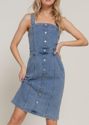 JANDY MID DENIM BUTTON DOWN STRETCH DRESS
