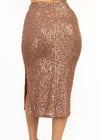 ELOISE COPPER SEQUIN HIGH RISE SLIT MIDI SKIRT