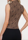 KOLOA ANIMAL PRINT SLEEVELESS MOCK NECK RIB KNIT TOP
