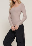 XIMENA TAUPE LONG SLEEVE SQUARE NECK TOP