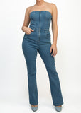 DENIM TUBE ZIP-UP POCKETED SLEEVELESS JUMPSUIT