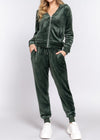 Mell Long Sleeve Faux Fur Hoodie Jacket & Jogger Pants Set Green