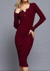 BURGUNDY LILY LONG SLEEVE HENLEY NECK MIDI SWEATER DRESS