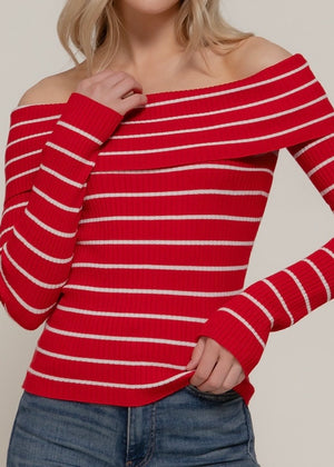 RENEE  RED/IVORY TOP  OFF SHOULDER