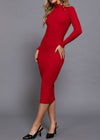 KINSLEY RED SHOULDER BUTTONED MIDI DRESS