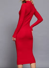 RED MIRANDA LONG SLEEVE HIGH NECK SWEATER LONG DRESS