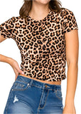 Cheetah Print Crew Neck Short Sleeve Classic Fit Top