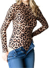 Animal Print Long Sleeve Crew Neck Knit Casual Bodysuit