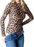 Animal Print Long Sleeve Crew Neck Knit Casual Bodysuit