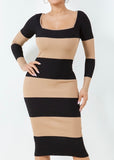 SABRINA LONG SLEEVE DRESS BLACK/IVORY