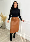 Blazed Faux Leather Skirt Caramel