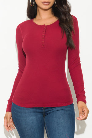 Fall Basic Thermal Top Long Sleeve Burgundy - Fashion Effect Store