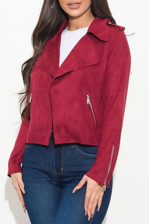 Baily Faux Suede Jacket Burgundy - Fashion Effect Store