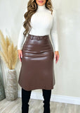 Blazed Faux Leather Skirt Brown - Fashion Effect Store