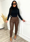 Cool Girl Faux Leather Jogger Brown - Fashion Effect Store
