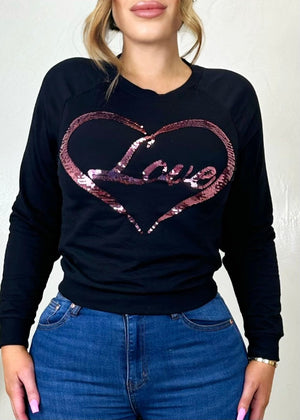 Love Is In The Air Sequin Sweater Black - Fashion Effect Store
