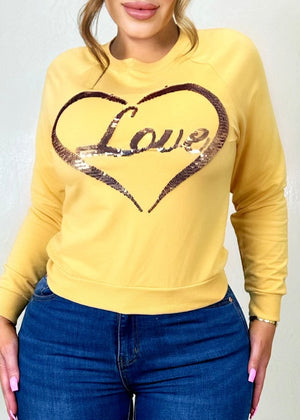 Love Is In The Air Sequin Sweater Yellow - Fashion Effect Store