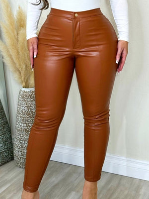 Melannie Faux Leather Pants Brown - Fashion Effect Store