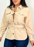 Nina Faux Leather Blouse Ivory - Fashion Effect Store