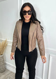 York Faux Leather Jacket Taupe - Fashion Effect Store