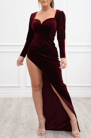 Zoe Velvet Dress Burgundy - Fashion Effect Store